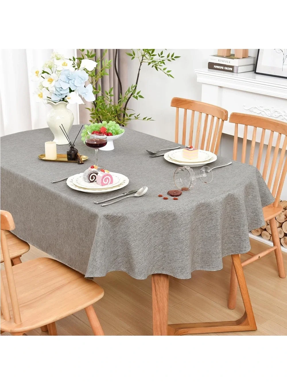 NEW Wolkemer Oval Tablecloth. Faux Linen. Water Resistant. Farmhouse